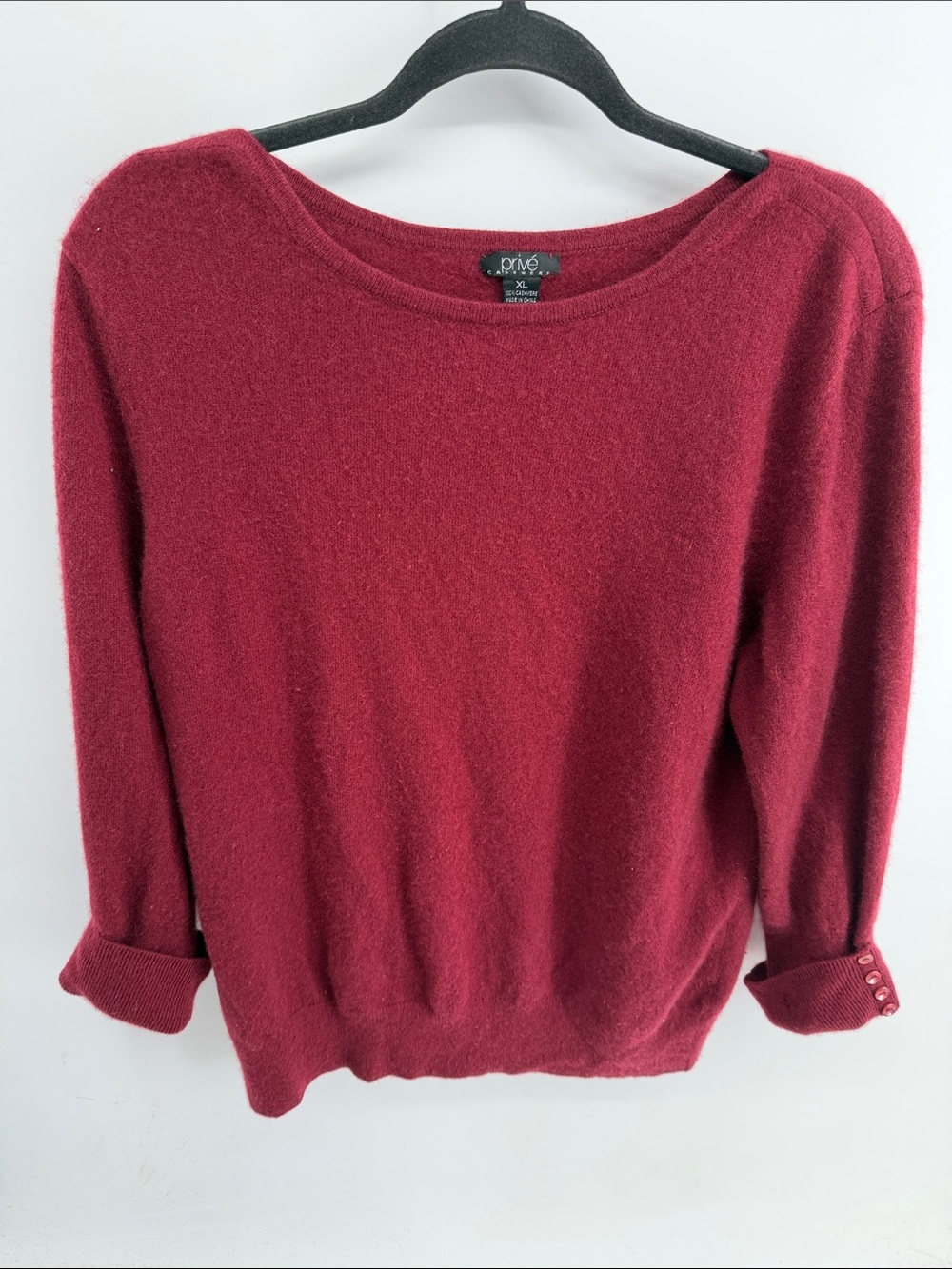 Prive Cashmere 100% cashmere wide neck cuffed 3/4 sleeve knit pullover sweater